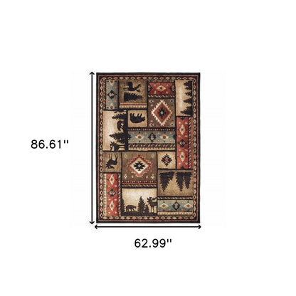 7' X 9' Black And Brown Nature Lodge Area Rug