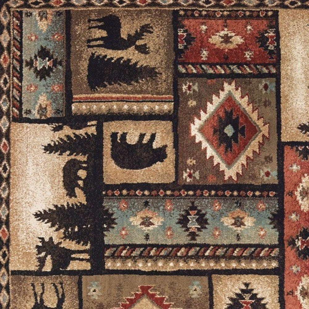 7' X 9' Black And Brown Nature Lodge Area Rug