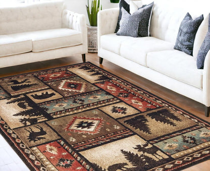 7' X 9' Black And Brown Nature Lodge Area Rug