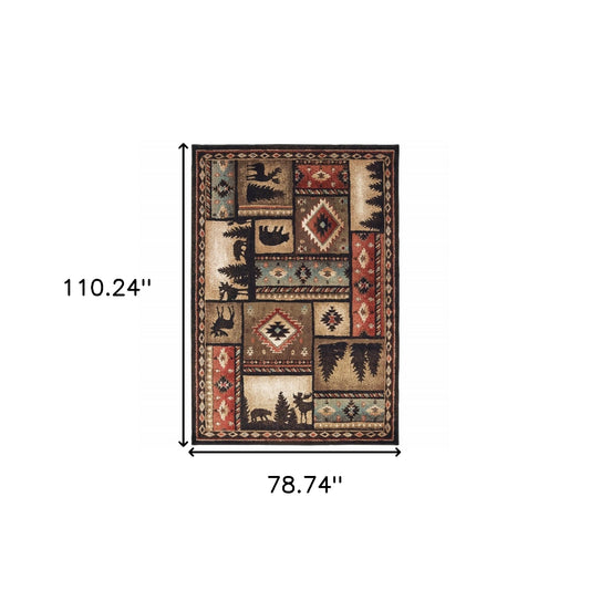 5' X 7' Brown and Black Area Rug