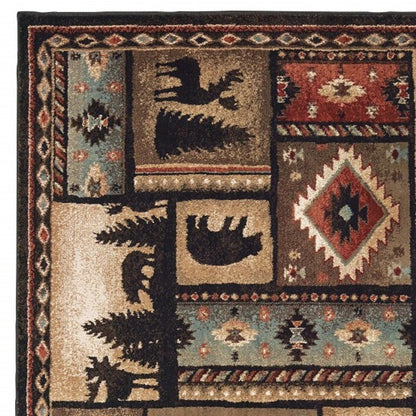 7' X 9' Black And Brown Nature Lodge Area Rug