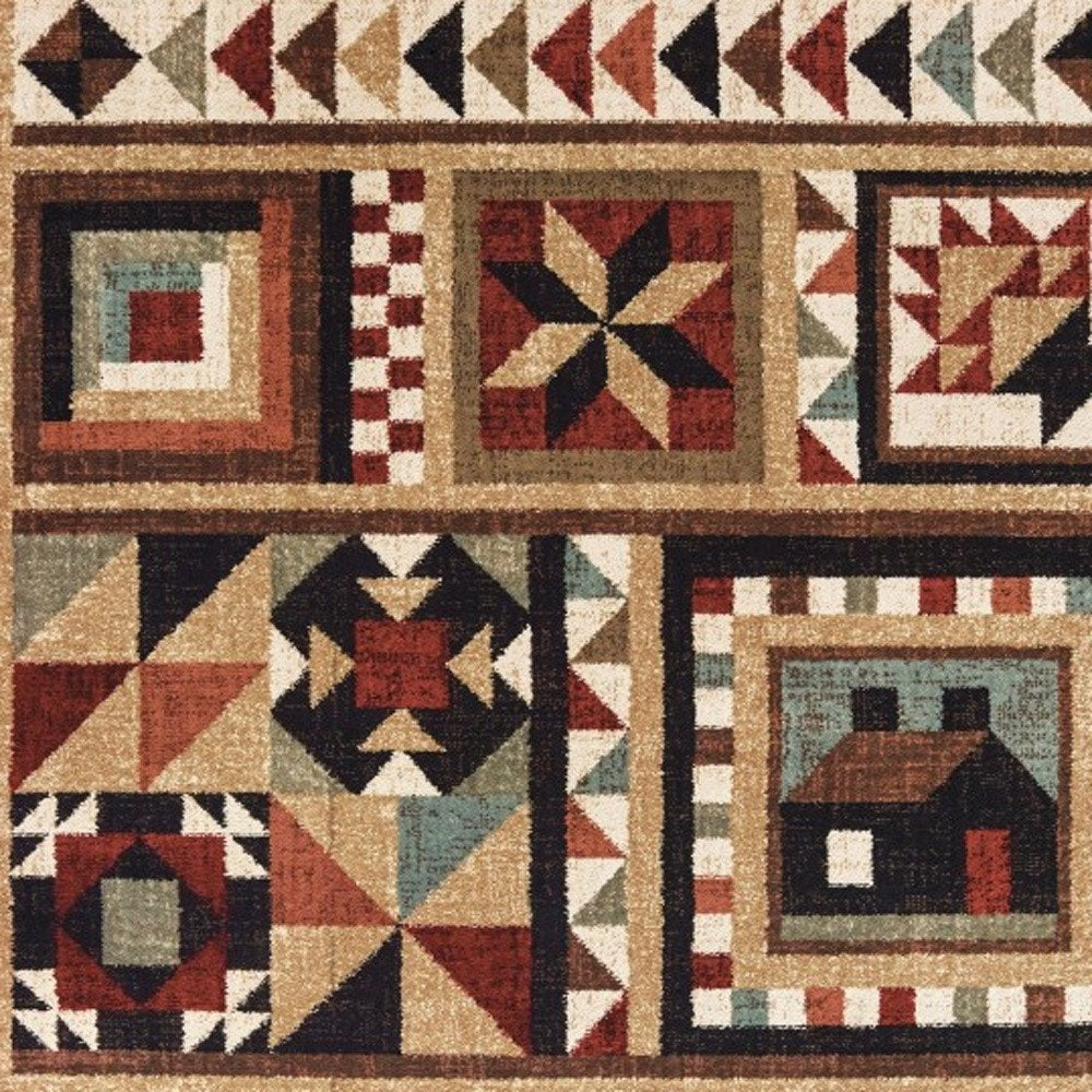 4' X 6' Brown And Red Ikat Patchwork Area Rug