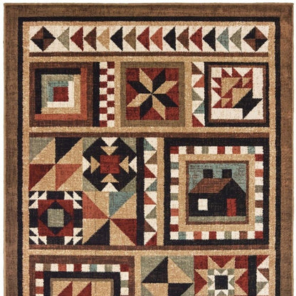 4' X 6' Brown And Red Ikat Patchwork Area Rug