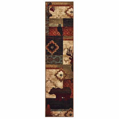 8' Green And Ivory Runner Rug