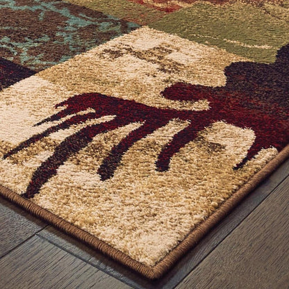 4' X 6' Green and Ivory Power Loom Area Rug