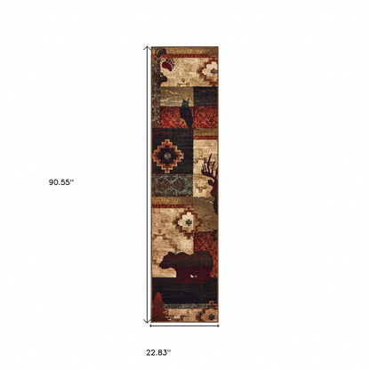 8' Green And Ivory Runner Rug