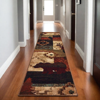 8' Green And Ivory Runner Rug