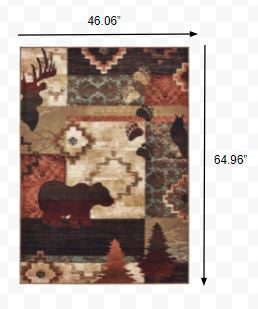 2' X 3' Green and Ivory Animal Print Power Loom Area Rug