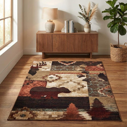 4' X 6' Green and Ivory Power Loom Area Rug