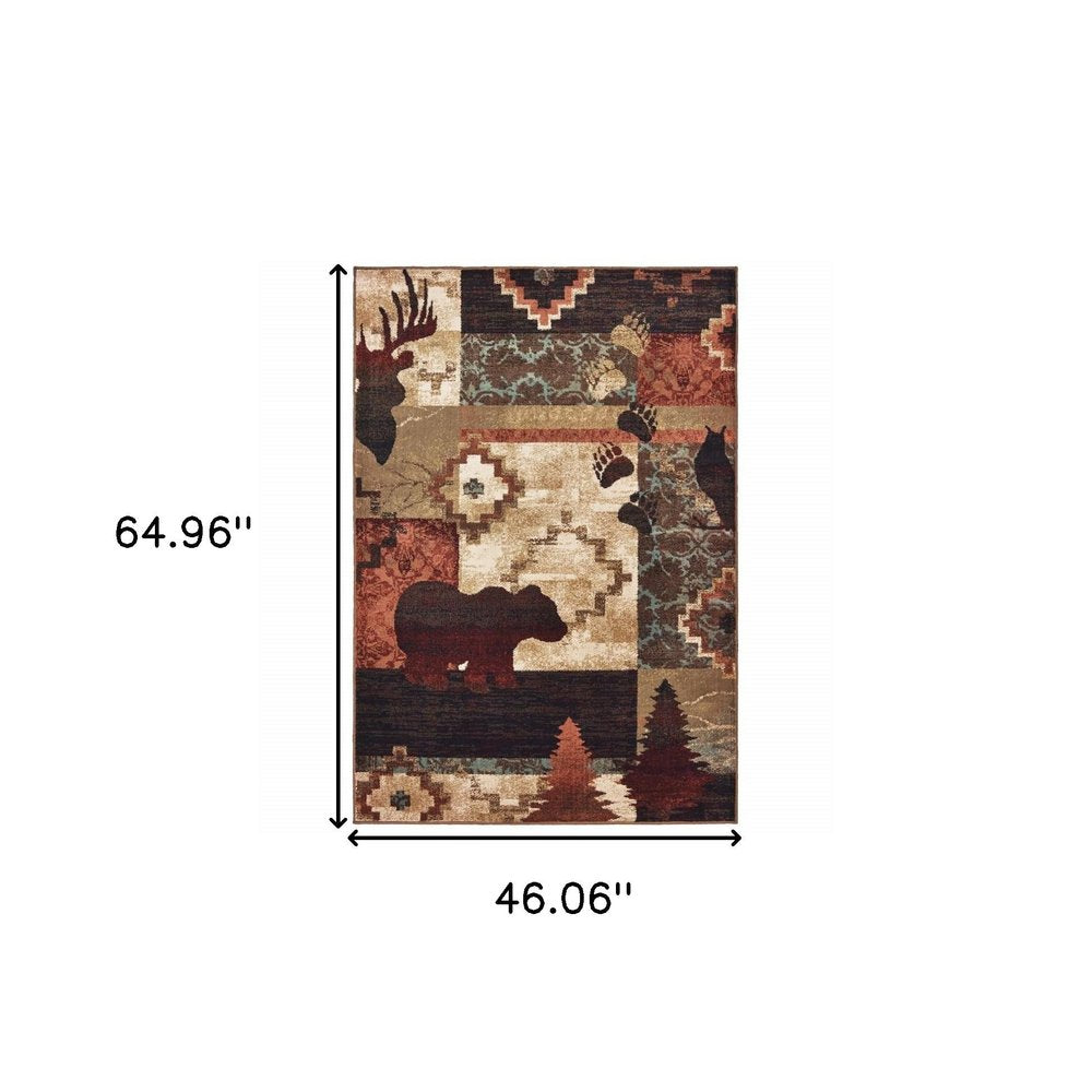 4' X 6' Green and Ivory Power Loom Area Rug