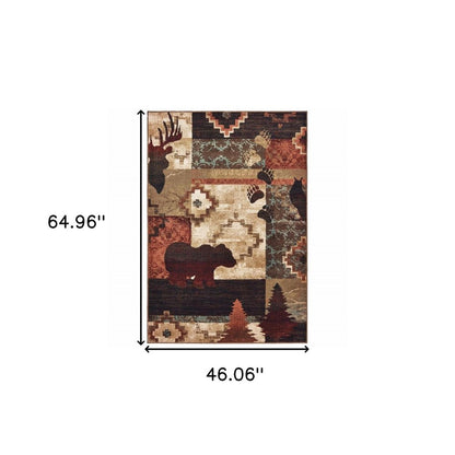 4' X 6' Green and Ivory Power Loom Area Rug
