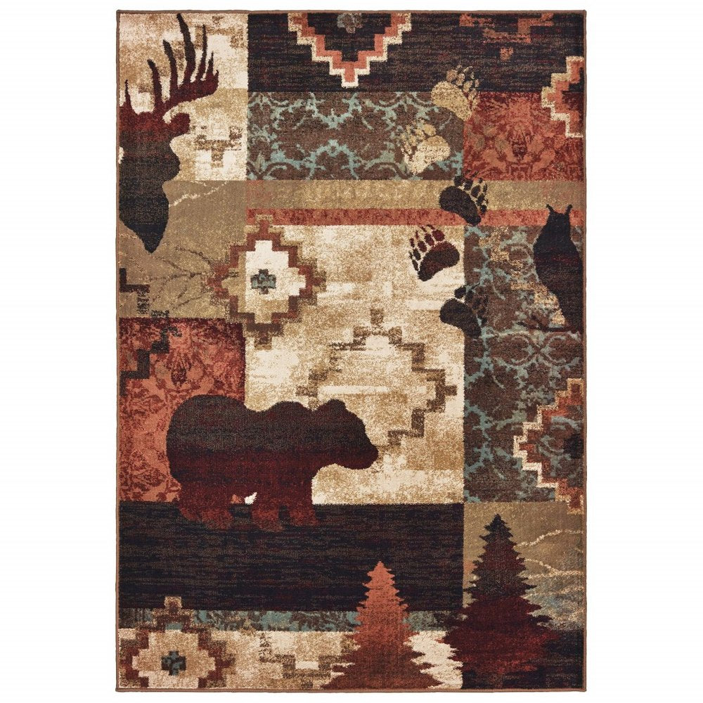 4' X 6' Green and Ivory Power Loom Area Rug