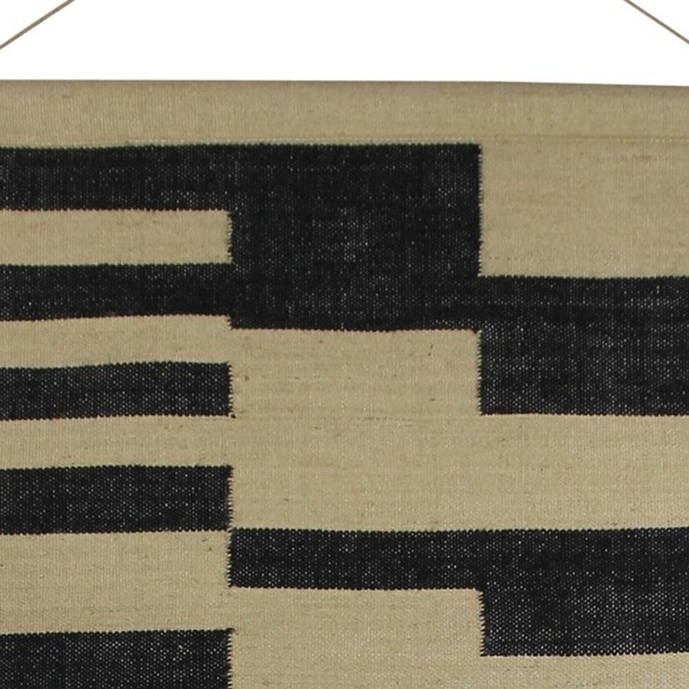 73" X 29" Beige And Black Abstract Geometric Jute Hanging Tapestry