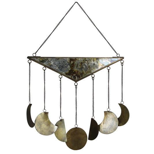 12" X 13" Antiqued Brass And Glass Moon Phase Hanging Dimensional Sculpture
