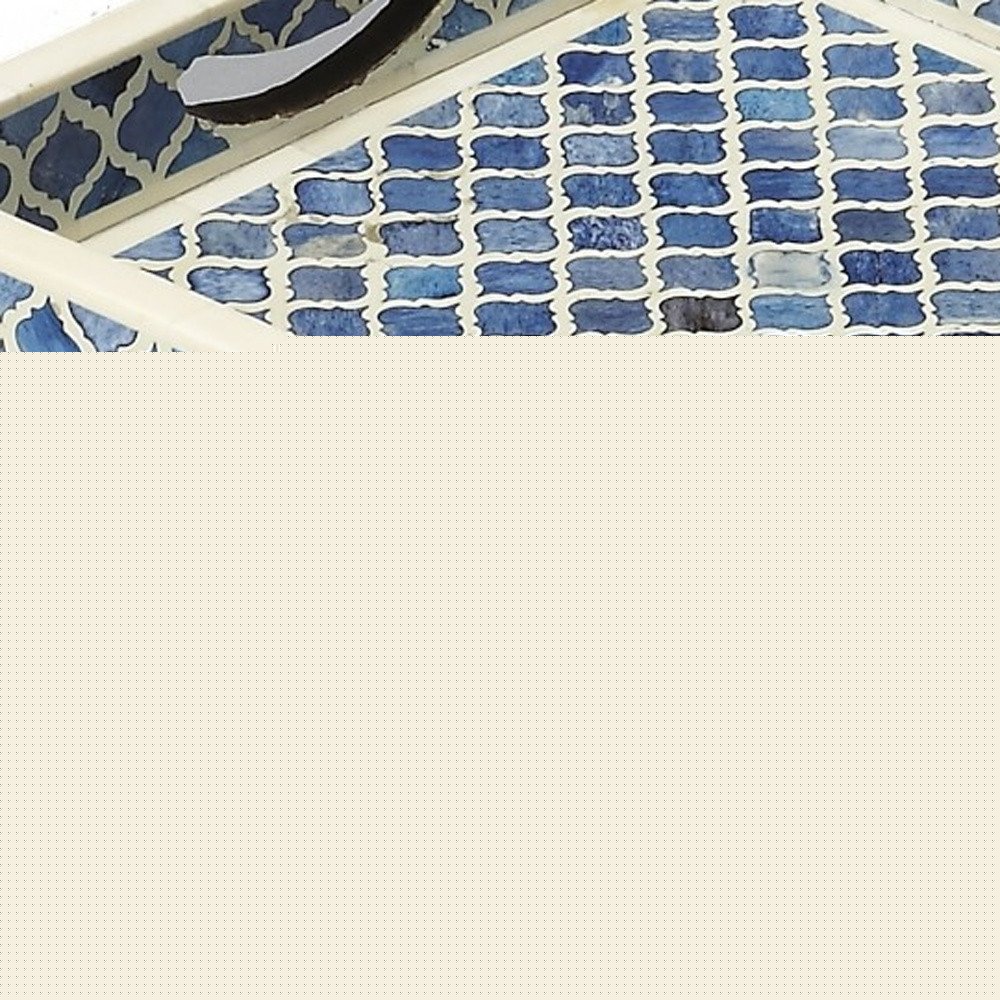 12" Blue Wood Geometric Serving Tray