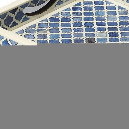 12" Blue Wood Geometric Serving Tray