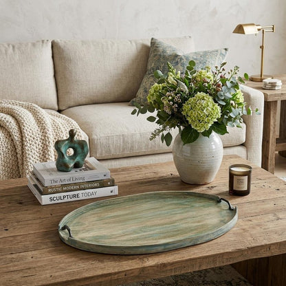 27" Green Mango Oval Serving Tray With Handles