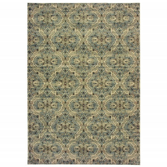 2' X 3' Ivory and Blue Power Loom Area Rug