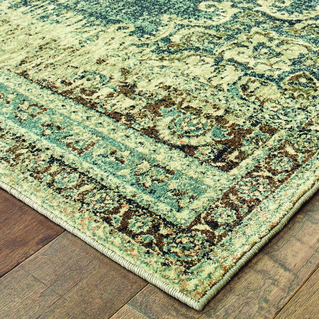 2' X 3' Blue and Ivory Power Loom Area Rug