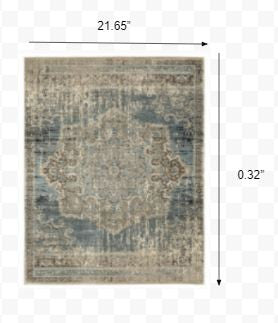 2' X 3' Blue and Ivory Power Loom Area Rug