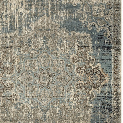 2' X 3' Blue and Ivory Power Loom Area Rug