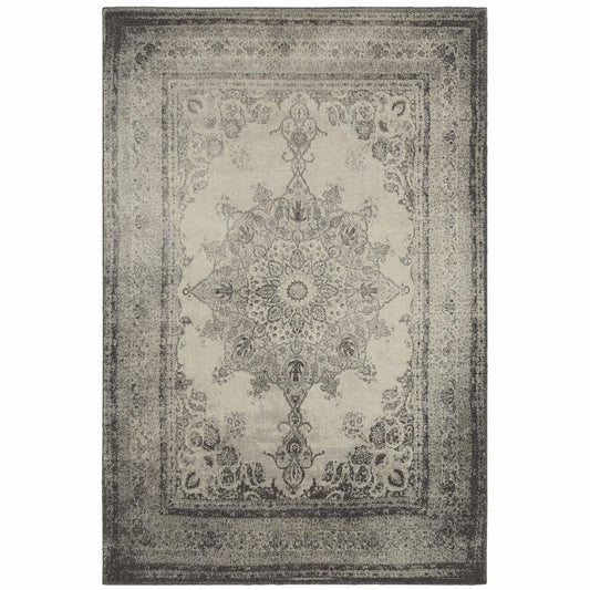 2' X 3' Gray and Ivory Power Loom Area Rug