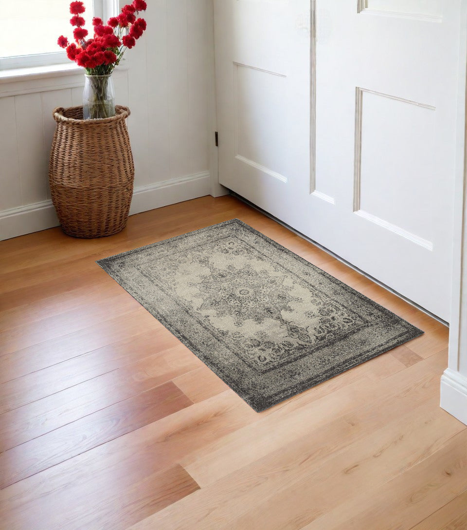 2' X 3' Gray and Ivory Power Loom Area Rug