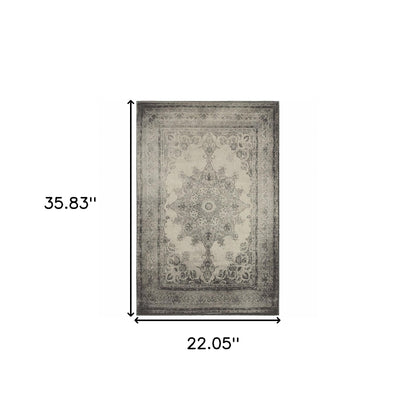 2' X 3' Gray and Ivory Power Loom Area Rug