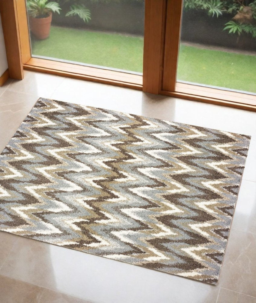 2' X 3' Gray Shag Power Loom Area Rug