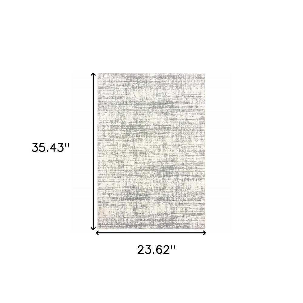 2' X 3' Gray and Ivory Shag Power Loom Area Rug
