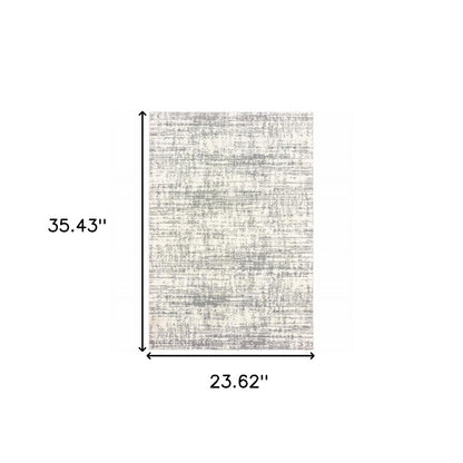 2' X 3' Gray and Ivory Shag Power Loom Area Rug