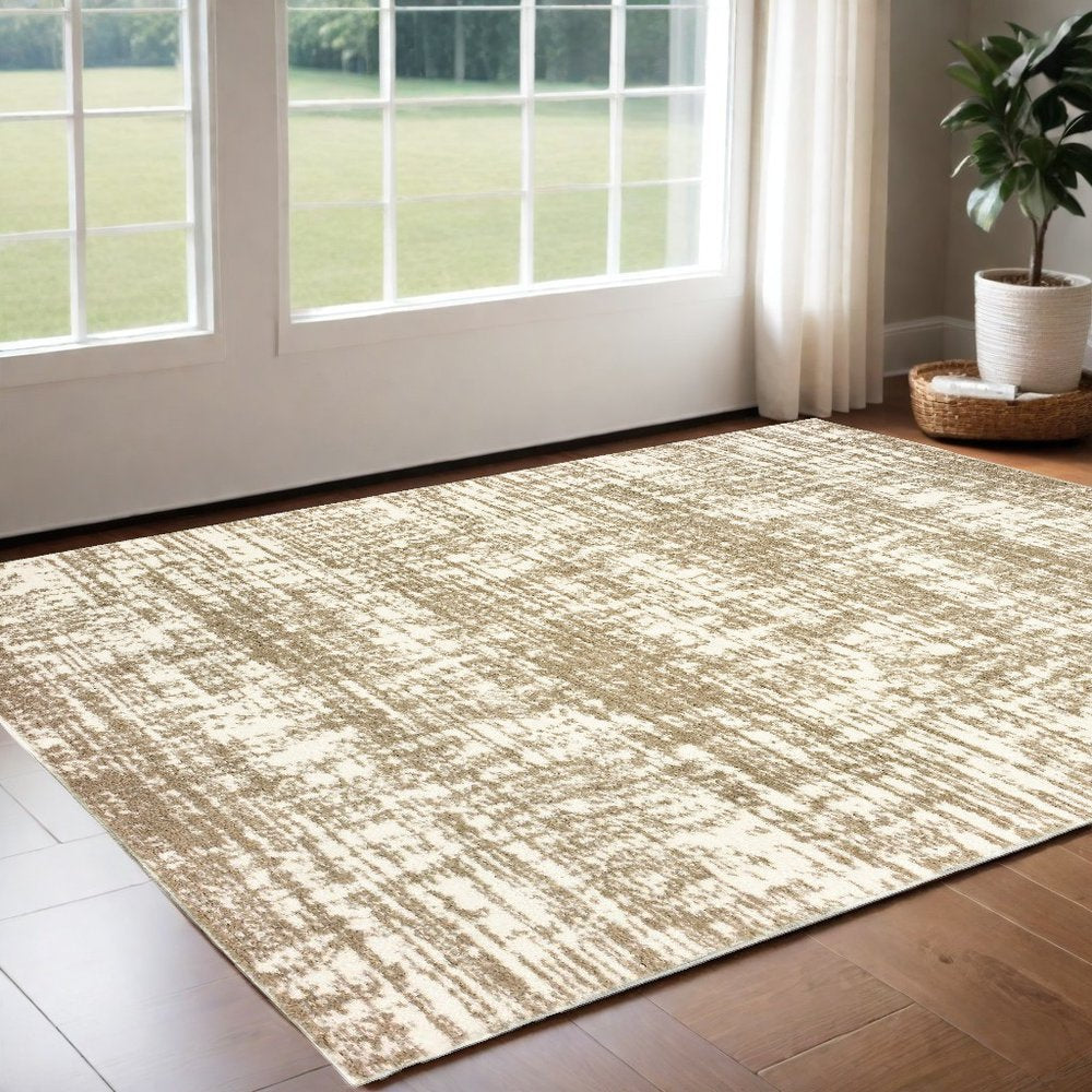 2' X 3' Ivory And Gray Abstract Strokes Scatter Rug