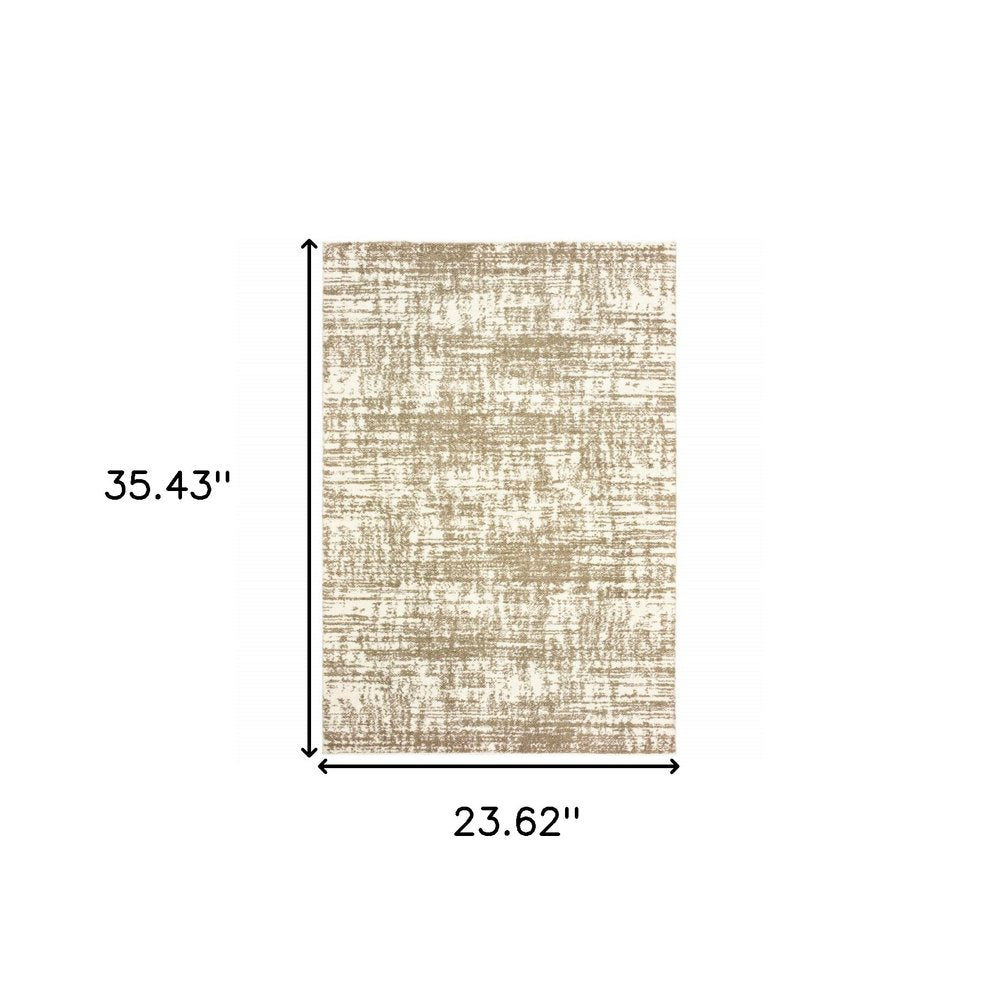 2' X 3' Ivory And Gray Abstract Strokes Scatter Rug