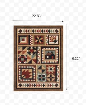 2' X 3' Brown And Red Ikat Patchwork Scatter Rug