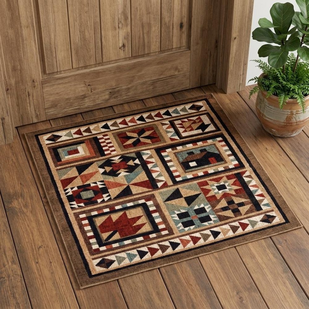 2' X 3' Brown And Red Ikat Patchwork Scatter Rug
