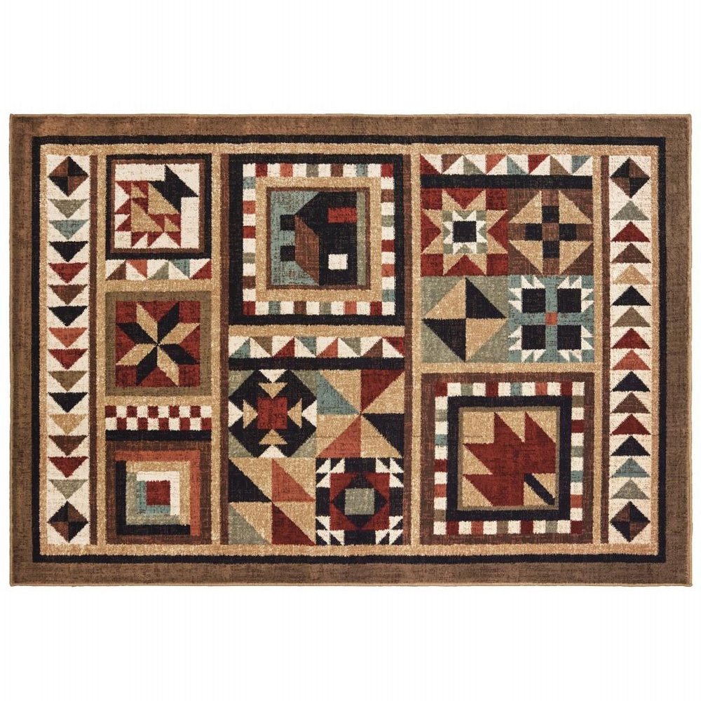 2' X 3' Brown And Red Ikat Patchwork Scatter Rug