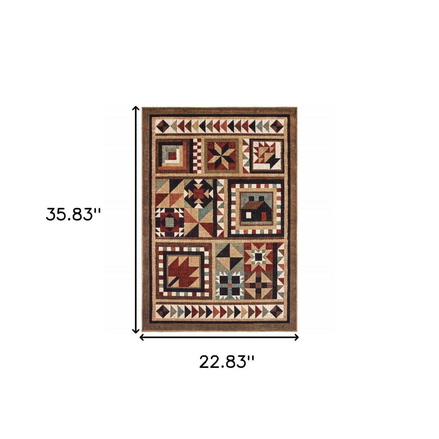 2' X 3' Brown And Red Ikat Patchwork Scatter Rug