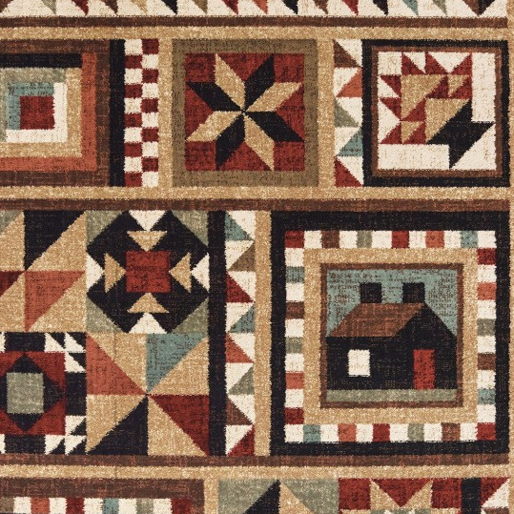 2' X 3' Brown And Red Ikat Patchwork Scatter Rug