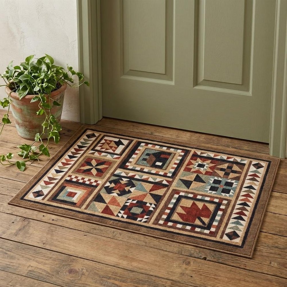 2' X 3' Brown And Red Ikat Patchwork Scatter Rug