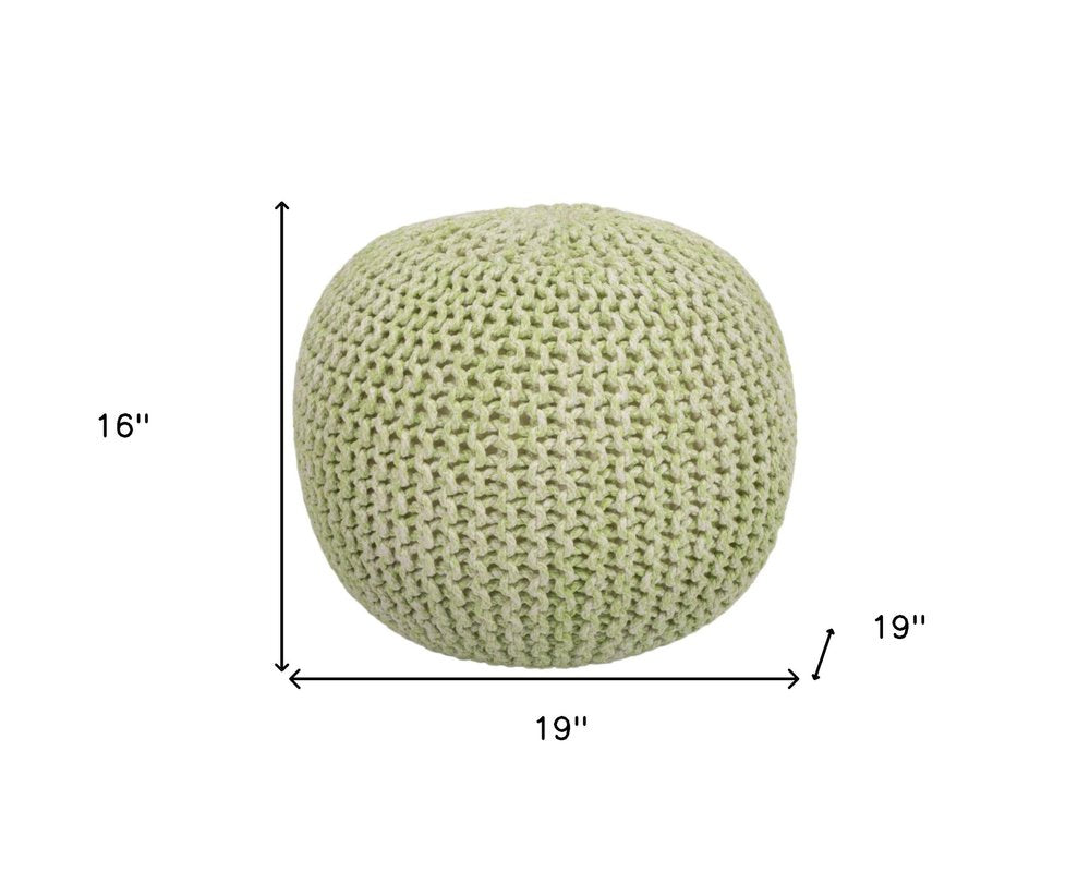 19" Green Wool Round Pouf Ottoman
