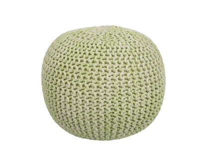 19" Green Wool Round Pouf Ottoman