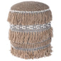 18" Beige Wool And Cotton Round Pouf Ottoman