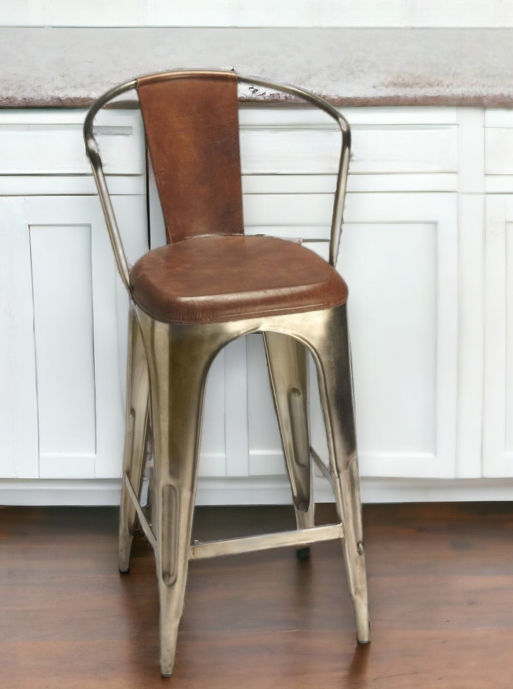 28" Brown and Gold Iron Bar Chair