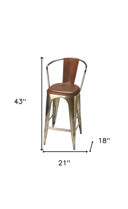 28" Brown and Gold Iron Bar Chair