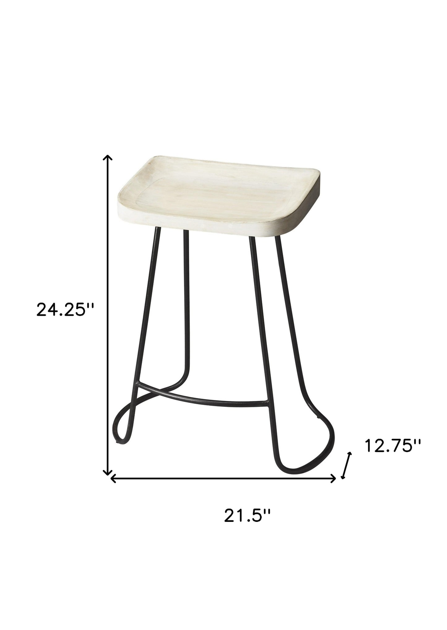 21" Off White and Black Manufactured Wood and Iron Backless Counter Height Bar Chair