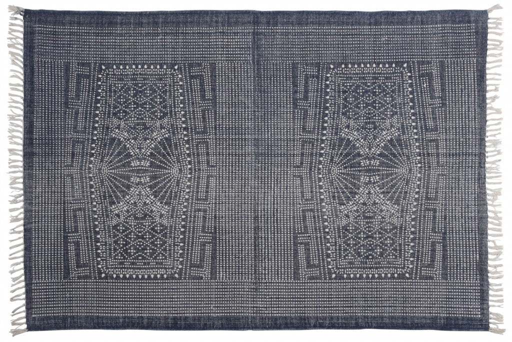 8’ X 10’ Blue And Ivory Batik Area Rug