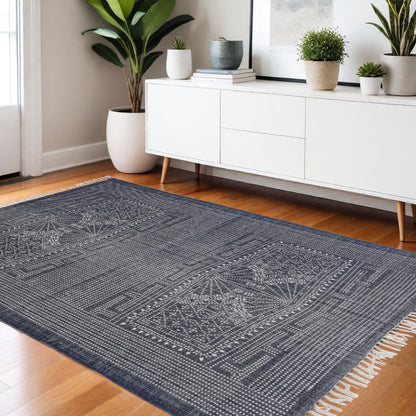 8’ X 10’ Blue And Ivory Batik Area Rug