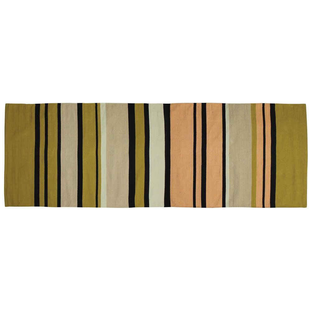 8' Black Tan And White Runner Rug
