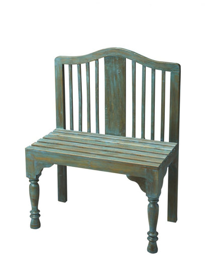 30" Blue Solid Wood Garden Patio Bench