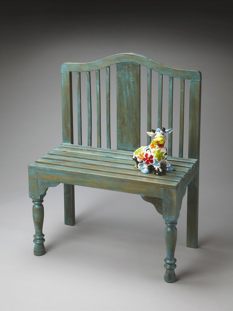 30" Blue Solid Wood Garden Patio Bench